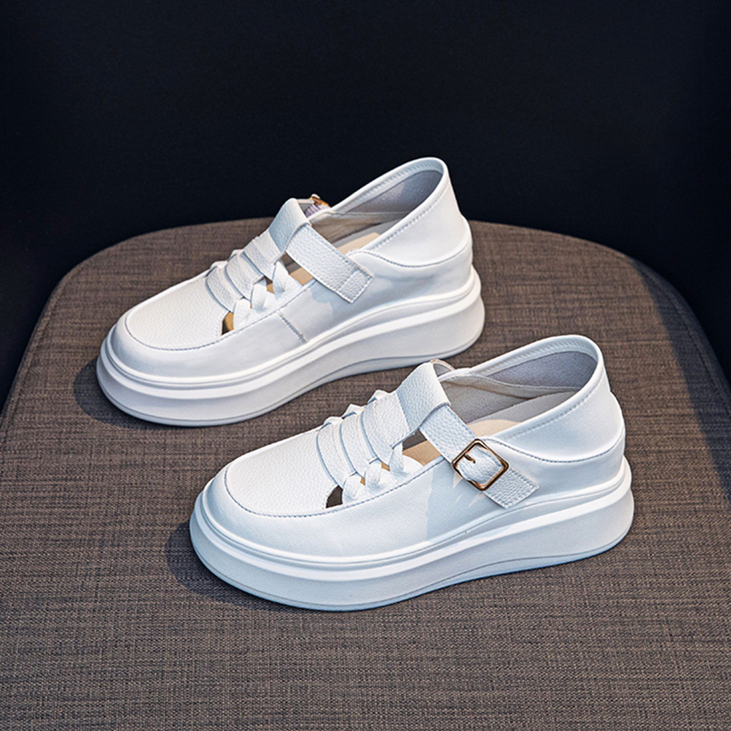 韩版内增高圆头小白鞋真皮休闲鞋