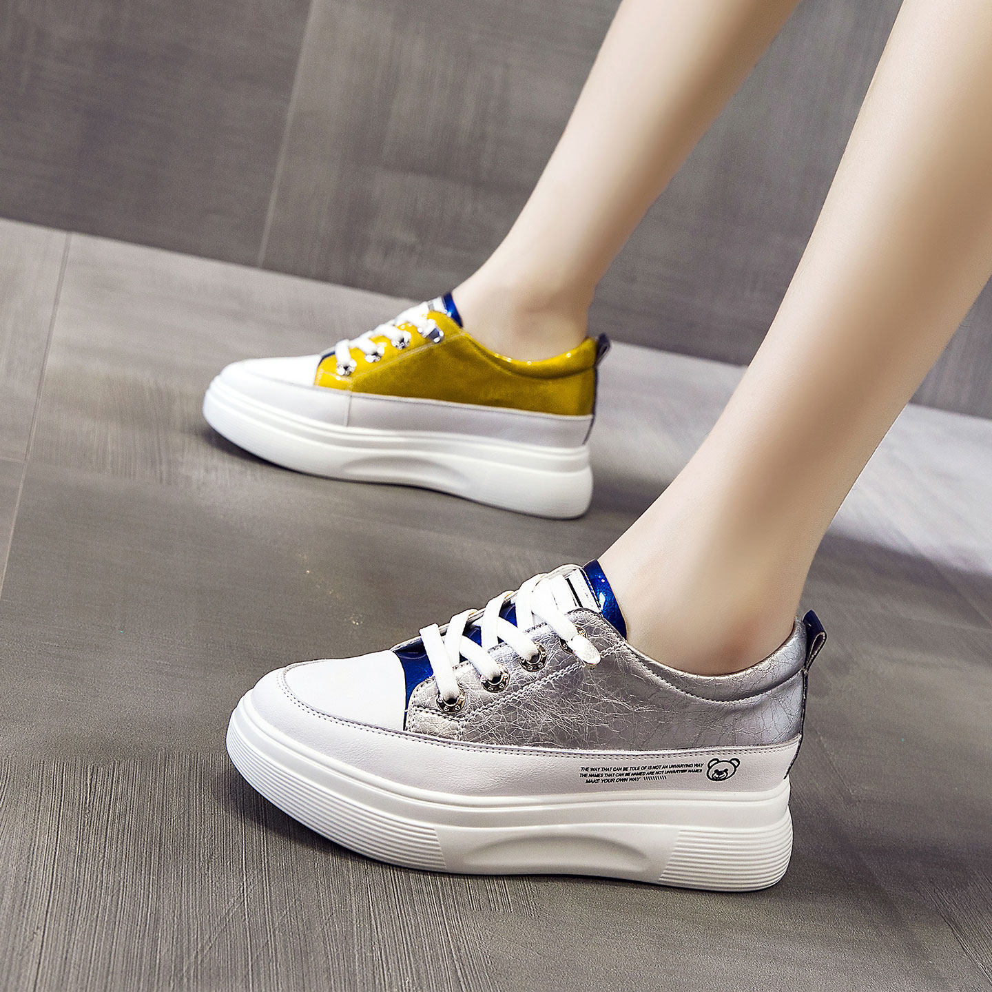 内增高女鞋小白鞋女厚底真皮透气彩色百搭拼色增高运动软底休闲鞋