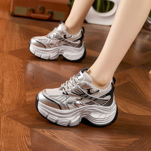 加棉厚底小个子增高8cm休闲运动女鞋 老爹鞋 秋冬季 2025新款 子 女款