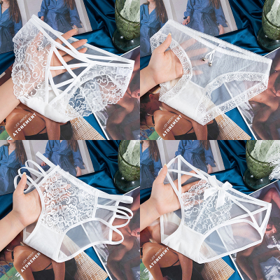 白色性感透明低腰蕾丝女士三角裤