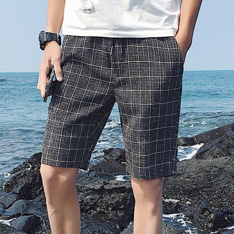 A003-K171-P20新款男装格子休闲短裤涤99%1外景济州岛,男装休闲裤,电商A003
