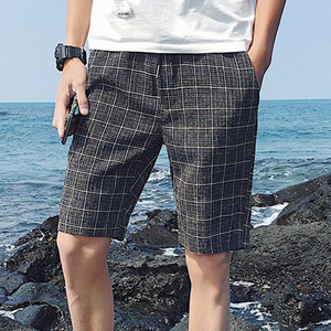 A003-K171-P20 新款男装格子休闲短裤涤99%1 外景济州岛,男装休闲裤,电商A003