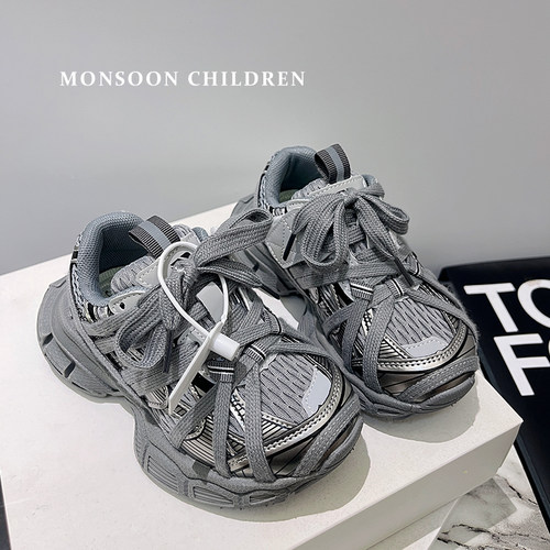 儿童老爹鞋子男童运动鞋2025春秋季新款炸街洋气巴黎厚底银色潮酷