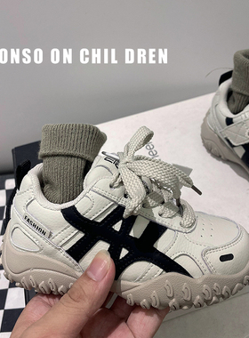 儿童运动鞋春秋季新款真皮男童休闲板鞋女童魔术贴韩版百搭老爹鞋