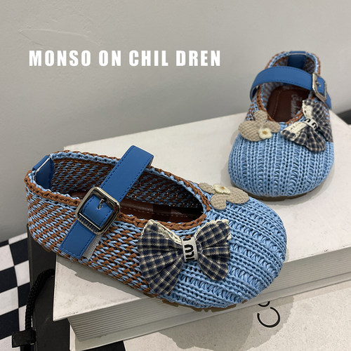 2026春季新款儿童单鞋女童编织鞋软底防滑宝宝豆豆鞋蝴蝶结公主鞋