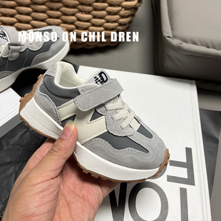 儿童真皮N字运动鞋夏季新款小蛮腰软底板鞋男童休闲鞋女童宝宝鞋