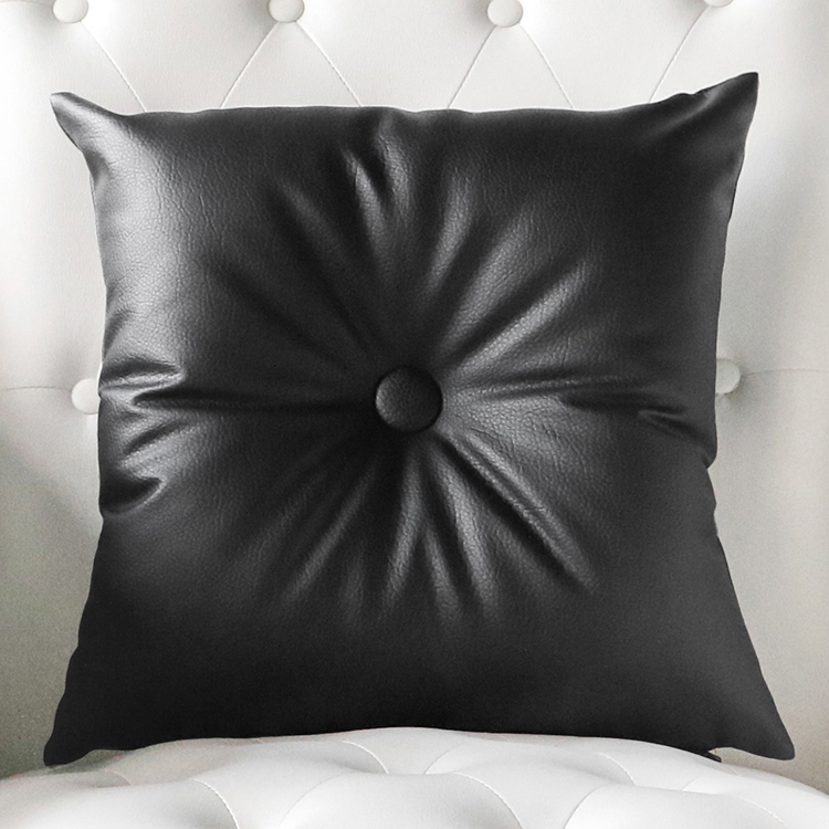 简约现代纯色皮质纽扣抱枕椅腰