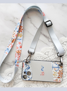 手机壳适用苹果17/16promax15promaxiphone14复古p60pro华为p50/40mate60/13灰色海洋手绘硅胶防摔加厚斜跨绳