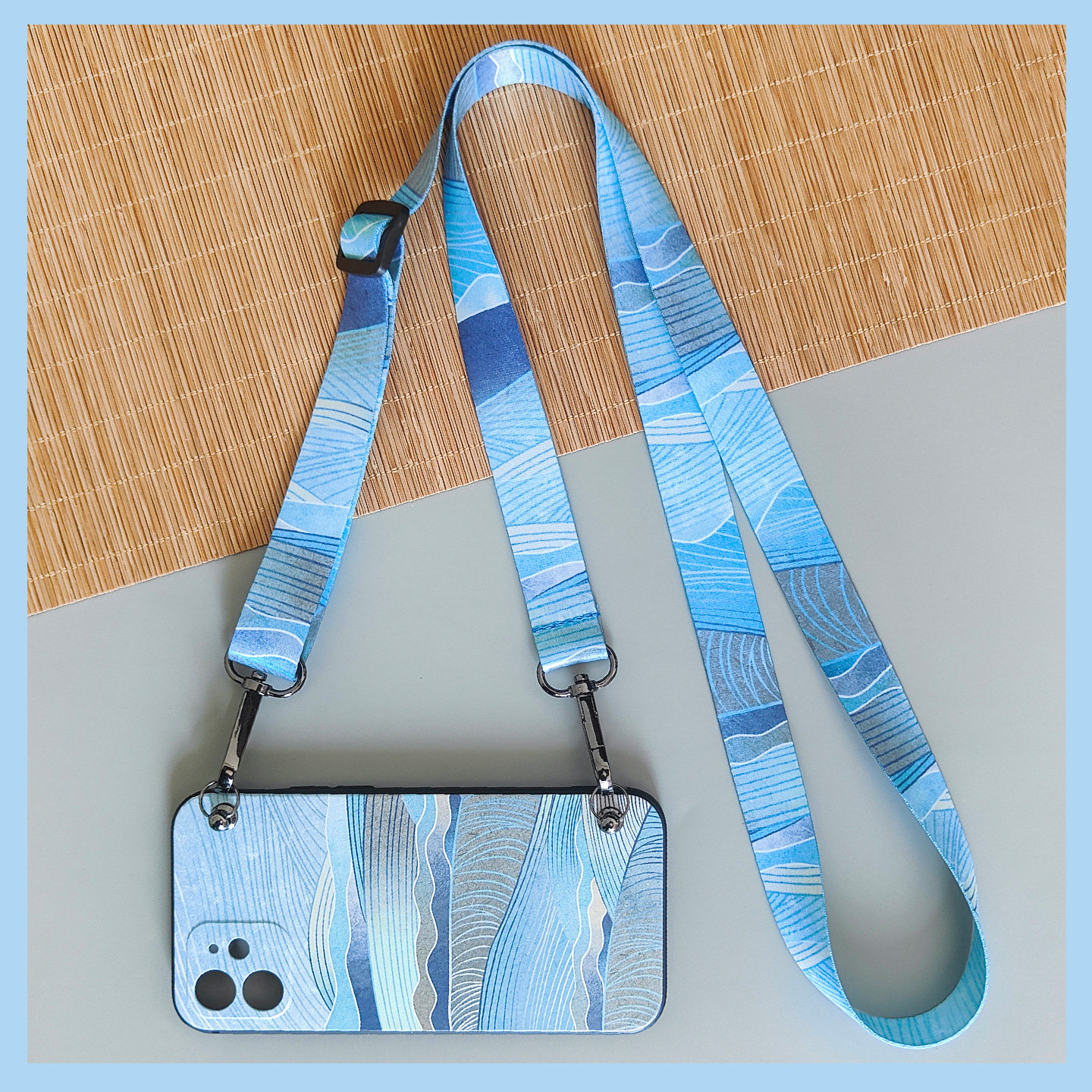 原创设计蓝色适用于苹果17promax/16/15promax15pro14pro 13/12华为pura70 pro系列手机壳全包硅胶软壳斜跨绳