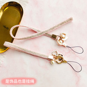 木兮原创长款 吊绳粉金链条小香风韩范珍珠网红防丢挂脖女手机挂绳