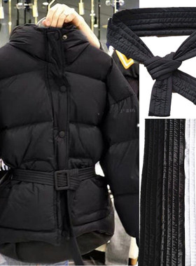 冬季羽绒服面料腰带 4厘米宽哑光黑色女士打结绑带蝴蝶结保暖有型