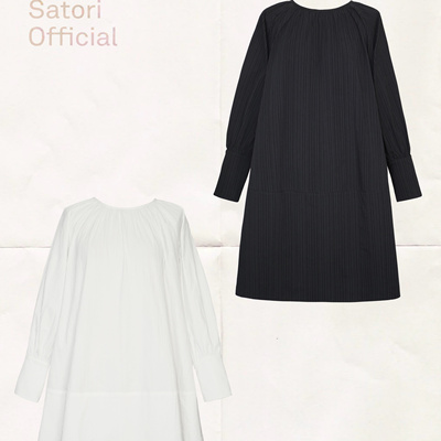 彡川里原创圆领拼接高开叉连衣裙