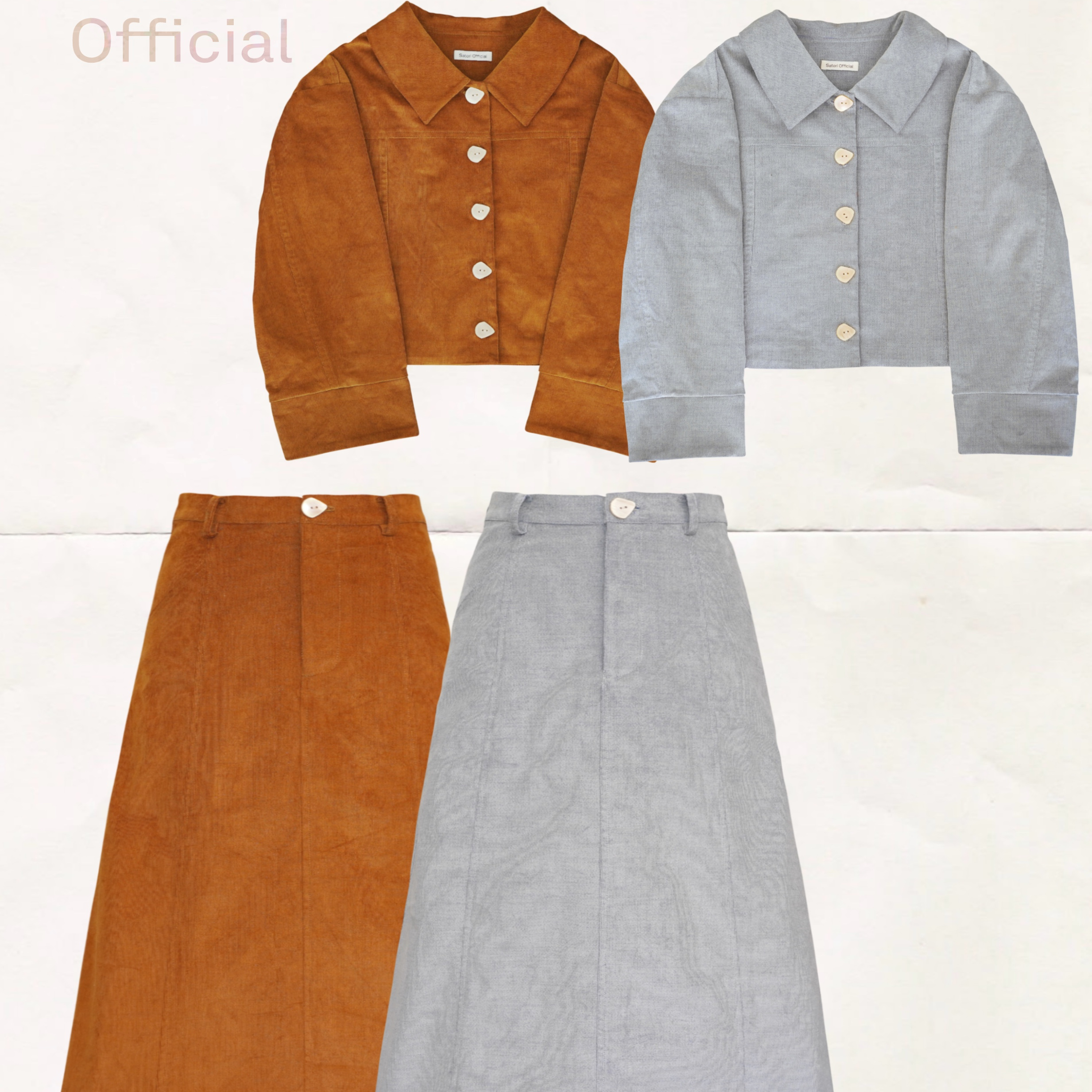 彡川里灯芯绒短外套高腰半裙套装