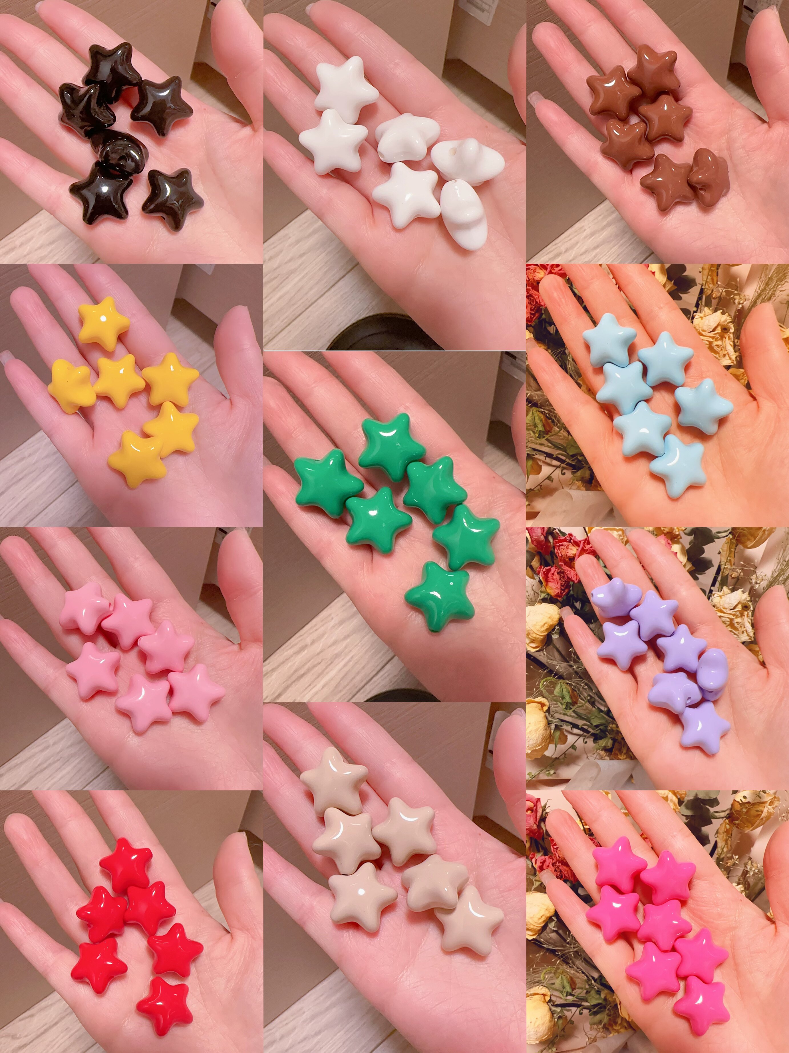 欧美系烤漆五角星胖星星手绘底珠手工diy饰品珠串手机链挂件配件