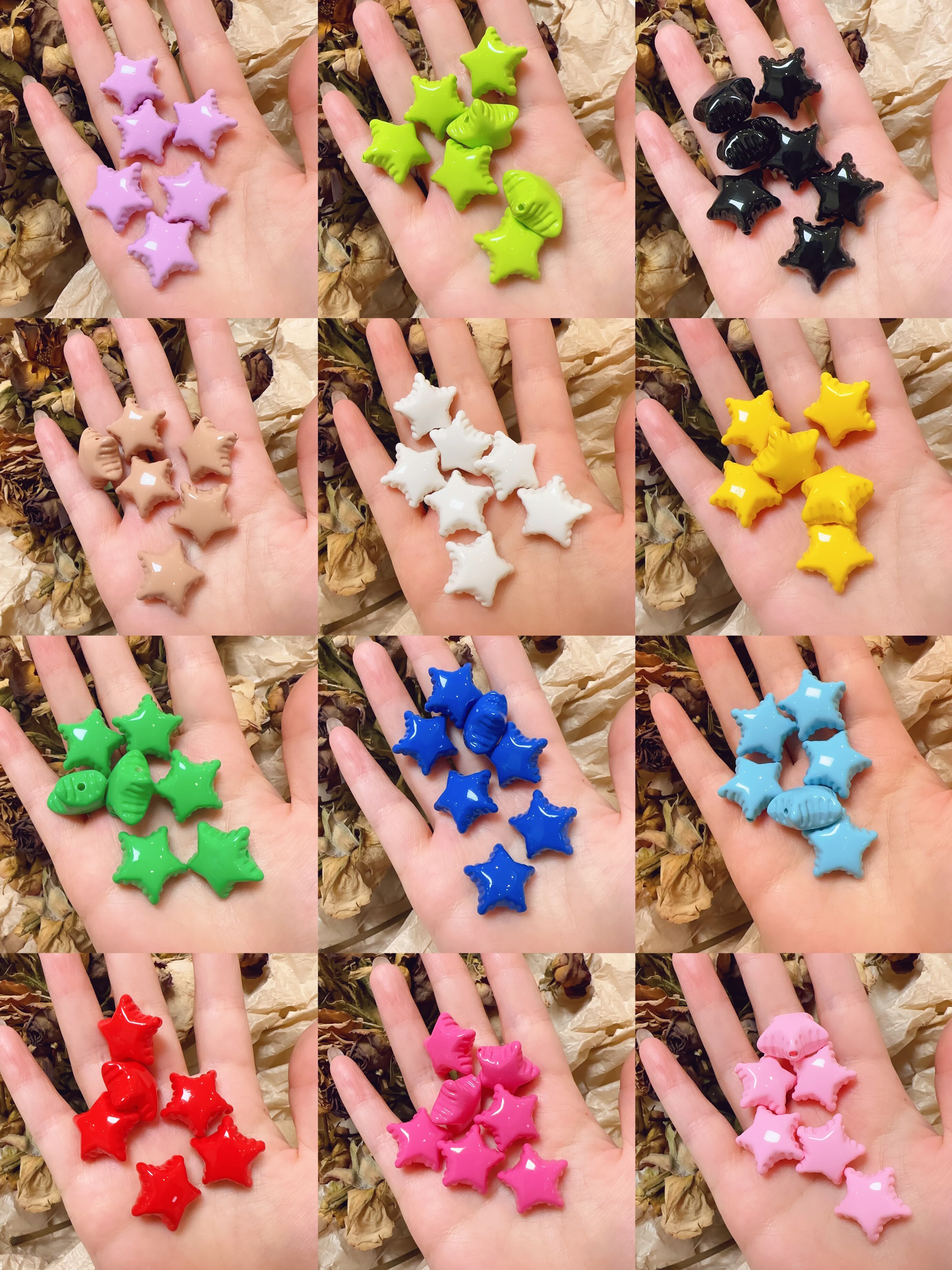 欧美系烤漆枕头五角星竖孔花边胖星星手工diy饰品手机链珠串配件