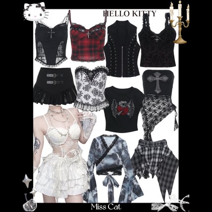 日系洛丽塔千禧复古暗黑风绑带蕾丝十字架性感美式辣妹背心吊带