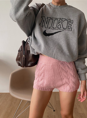 LLD 可爱居家针织毛线超短裤短裤高腰高弹力宅家家居裤可外穿