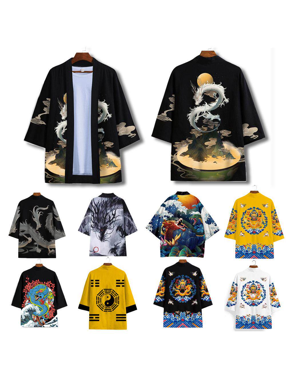 기모노 망토의 새로운 시리즈 중국식 우키요에 용포 느슨한 일본 유행 7부소매 유카타 가디건 재킷