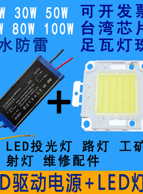 投光射灯LED灯珠20W30W50W100W户外路灯工矿芯片220V驱动电源防水