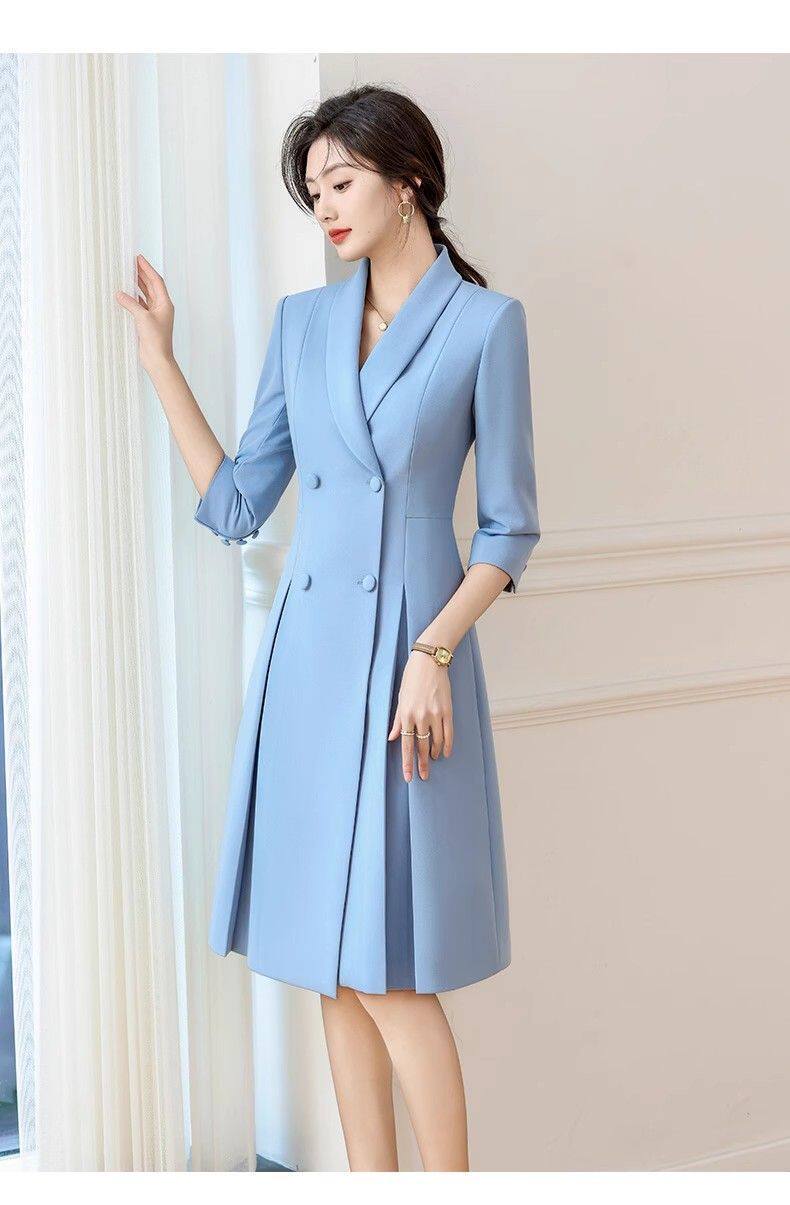秋款职业女生蕾丝连衣裙面试老师幼师酒店工作服工衣柜姐裙装正装
