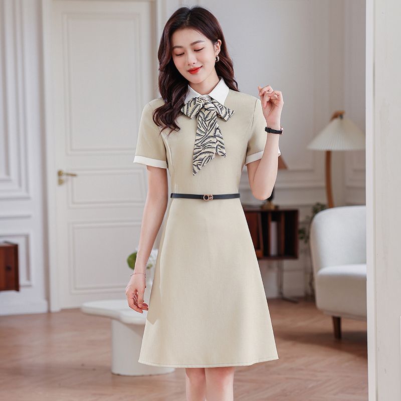 职业装印花色连衣裙子演讲夏天老师幼师美容院珠宝酒店工作服工衣