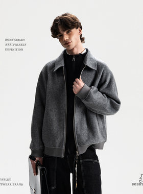 BOBBY ABLEY老钱风100%绵羊毛宽松休闲开衫防风舒适柔软毛呢夹克
