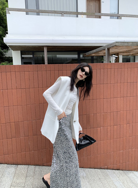 THEIRS 秋季新款灰色半身裙女气质复古亮片高腰直筒包臀裙半身裙