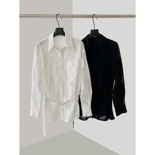 THEIRS 设计感浪漫蕾丝腰带衬衫2026年春季气质宽松衬衣白色上衣