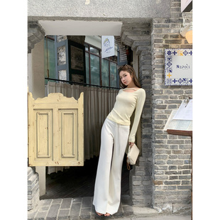 THEIRS 抽绳微喇叭休闲裤女春季垂坠感高腰显高喇叭裤拖地休闲裤