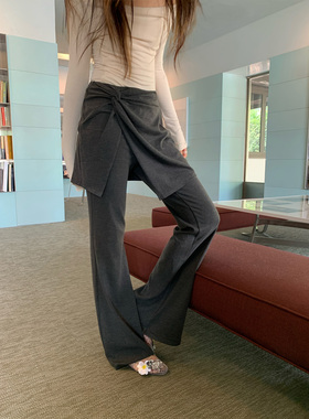 THEIRS 设计感假两件高腰微喇休闲裤女春秋修身显瘦屁帘裤拖地裤