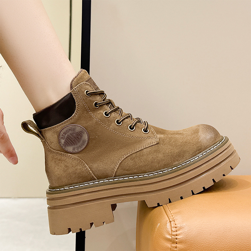 3008-23白鹿同款马丁靴女新款户外徒步登山大黄靴头层猪皮工装靴