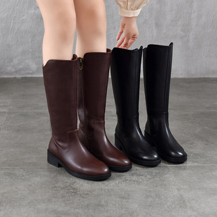 高品质里外头层牛皮高筒女靴2025新款中跟软皮大筒围长筒骑士靴女