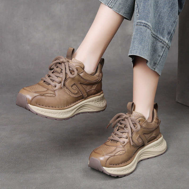 2025春秋新款头层牛皮运动鞋女休闲单鞋手工复古真皮舒适老爹鞋