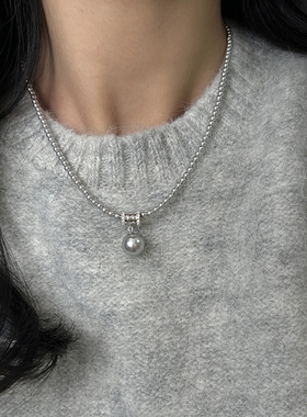 银灰色强光珍珠S925银小蛮腰项链