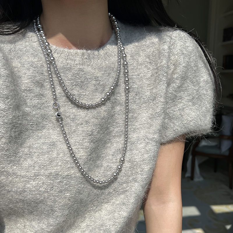 多种戴法真多麻色银灰珍珠毛衣链