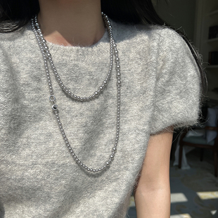 方糖家 贝壳扣项链女 多种戴法设计感真多麻色银灰珍珠毛衣链长款