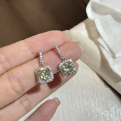 高级感 爆款 方糖家 小众设计橄榄绿方糖锆石耳环气质耳饰2026新款