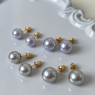 潮 银灰施家强光珍珠耳钉高级简约耳夹2026年新款 方糖家 长春花蓝