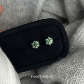 方糖家 幻彩绿一克拉莫桑钻六爪镶嵌纯银耳钉精致2025新款 耳环女