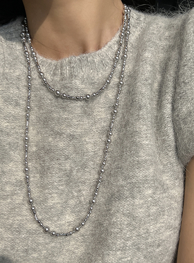 方糖家 波光粼粼真多麻色清冷高级银灰色珍珠切花项链轻奢毛衣链