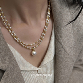 方糖家 多种戴法强光珍珠满天星项链秋冬长款 轻奢小众毛衣链女