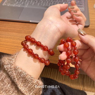 赵露思许我耀眼许妍同款 7A冰透天然红玛瑙双圈手串本命年手链新款