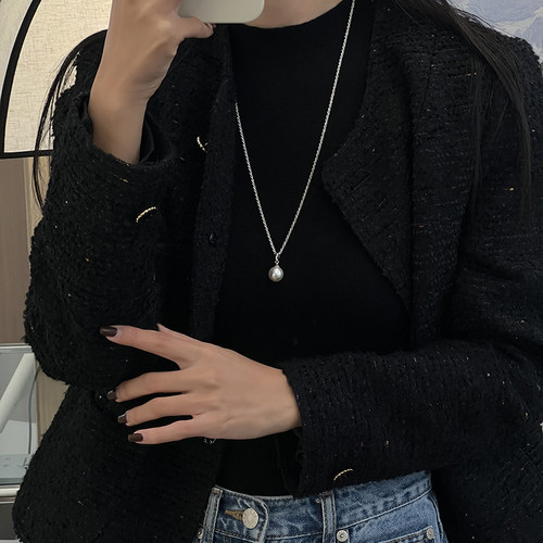美拉德珍珠吊坠麻花长款项链