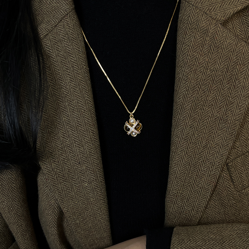 法式复古美拉德虎眼石珍珠项链