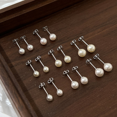 纯银施家/天然珍珠强光正圆耳钉