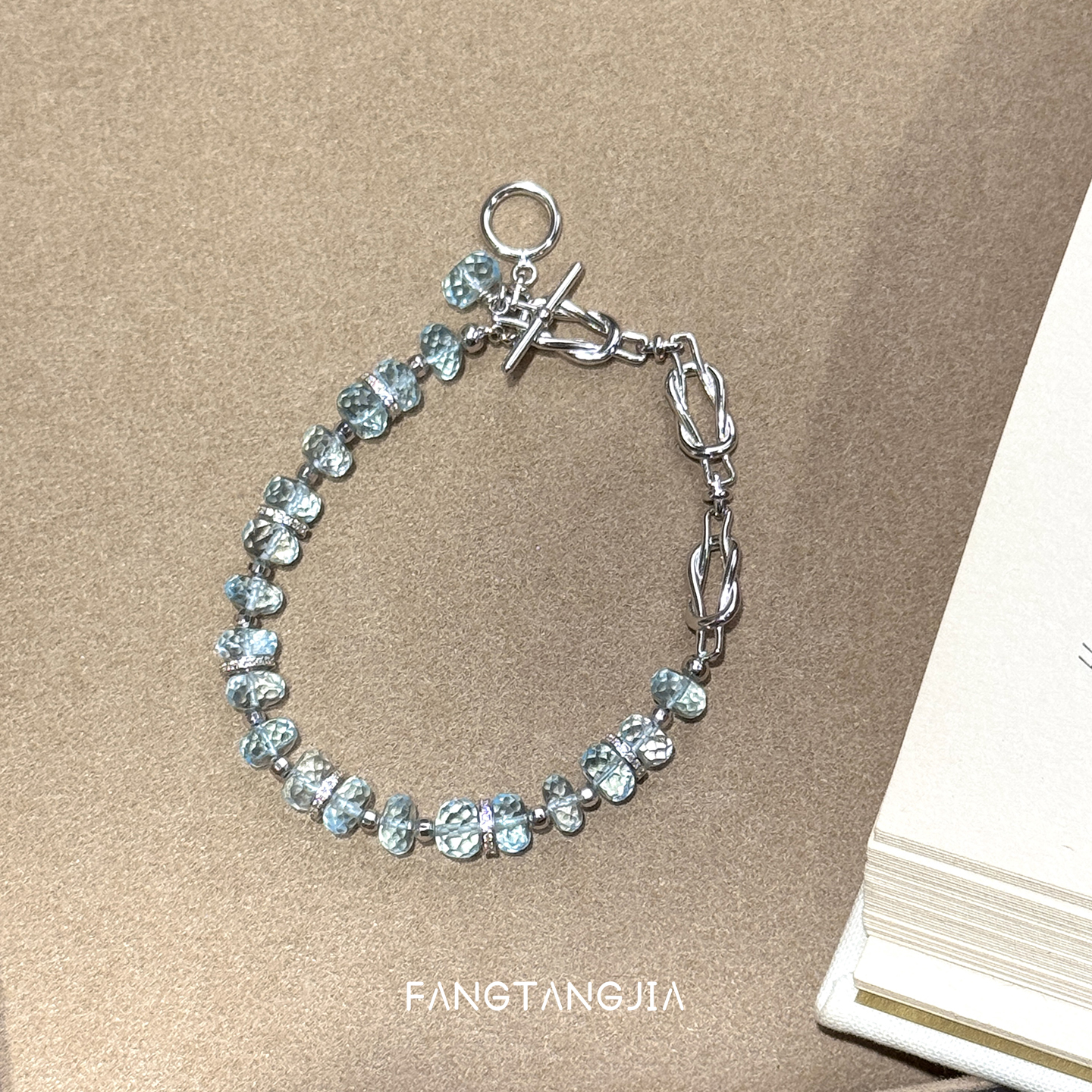 方糖家天然托帕石纯银拼接手链