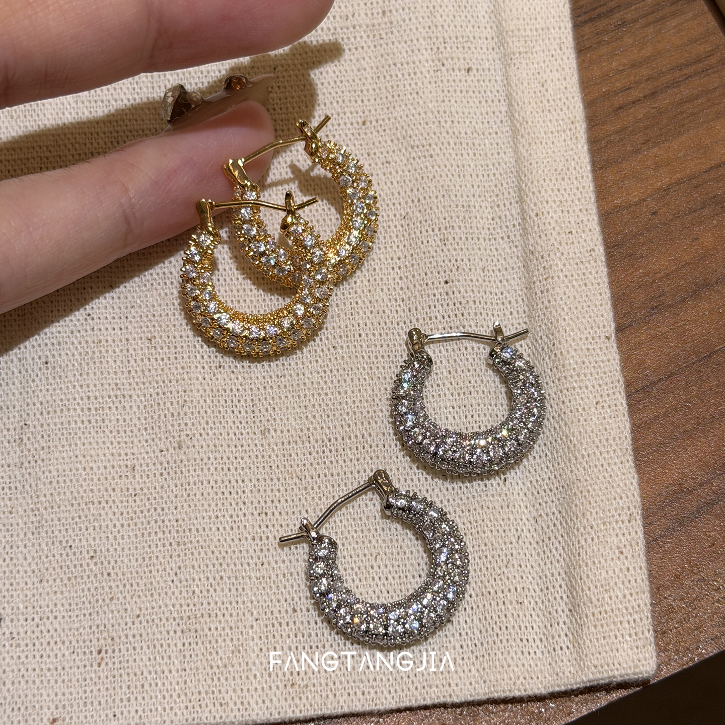 方糖家满钻爆闪高级感圈圈耳环