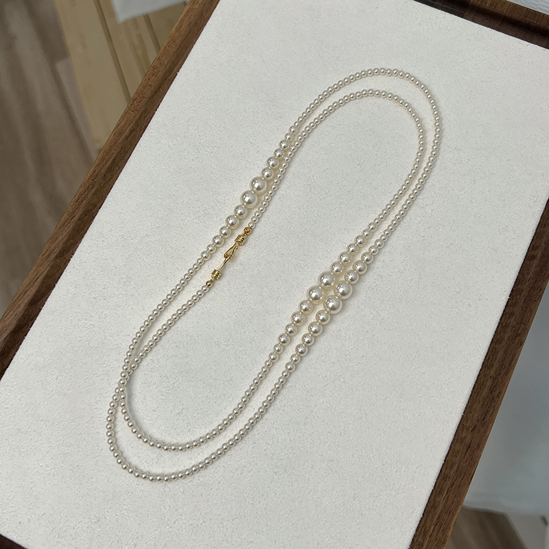 秋冬渐变纤细白珍珠长款项链女