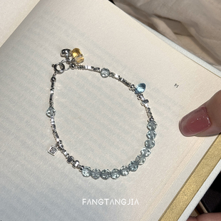 方糖家 原创设计刻面天然托帕石黄水晶纯银碎银子手串轻奢手链女