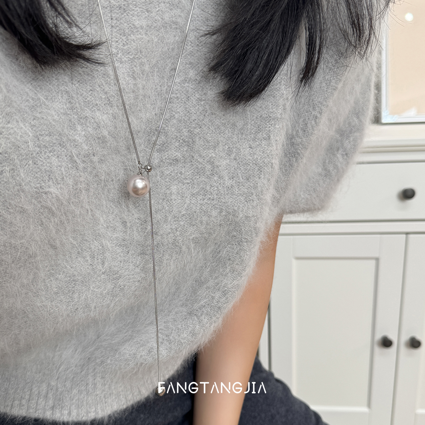 方糖家曼塔玫瑰珍珠抽拉毛衣链